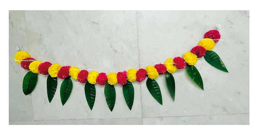 SPHINX Artificial Marigold &Mango Leaves Simple Door-Window toran/Door hangings/Festive Decorations - Approx.100 cms/40 Inches/3.33 Ft. - 