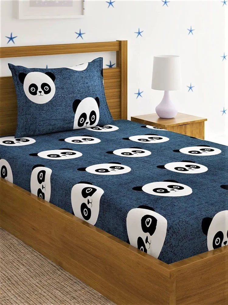 Homefab India 144 TC Microfiber Single BedSheet with 1 Pillow Cover - Grey, Black Panda