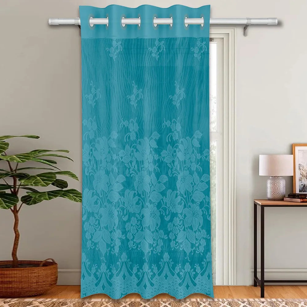 Kuber Industries Door Curtains | Premium Drapes for Bedroom | Sheer Curtain with 8 Rings | Parda for Living Room | Net Frill Door Curtain | 7 Ft | SY27 | Green