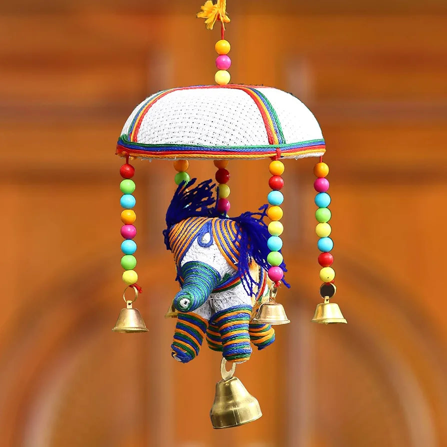 eCraftIndia Handcrafted Decorative Elephant Wall/Door/Window Hanging Bells