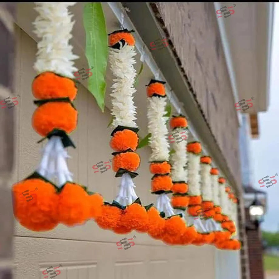 S2S Artificial White Gajra Jasmine Marigold Flower Strings Wedding Decorations,Event Decor. Perfect for Diwali,Ganpati & Pooja/Temple/Mandir Decoration  