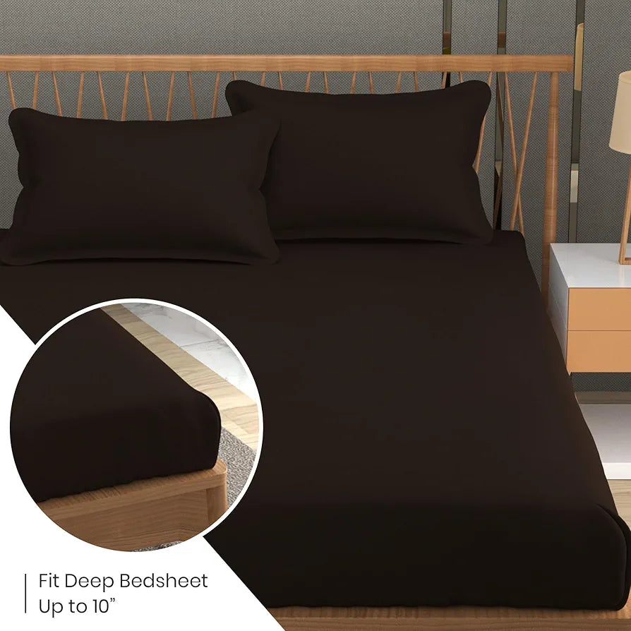 FRESH FROM LOOM Plain Microfiber Rotary Printed Bed Sheet Set - King Size, Hypoallergenic, Wrinkle Free with 2 Pillow Covers , 240 TC