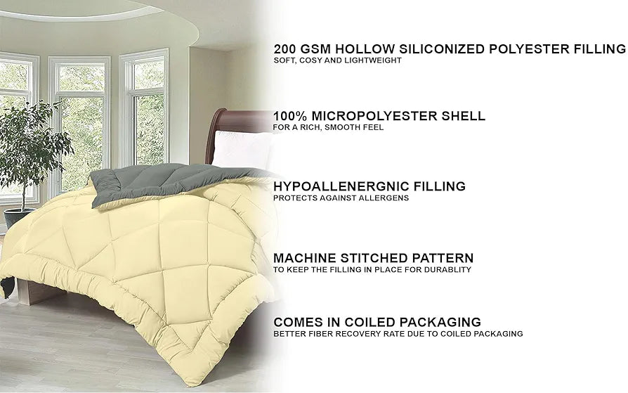 Cloth Fusion Reversible AC Comforter Set Double Bed 220 GSM,Soft Microfibre King Size Quilt Blanket for Winter