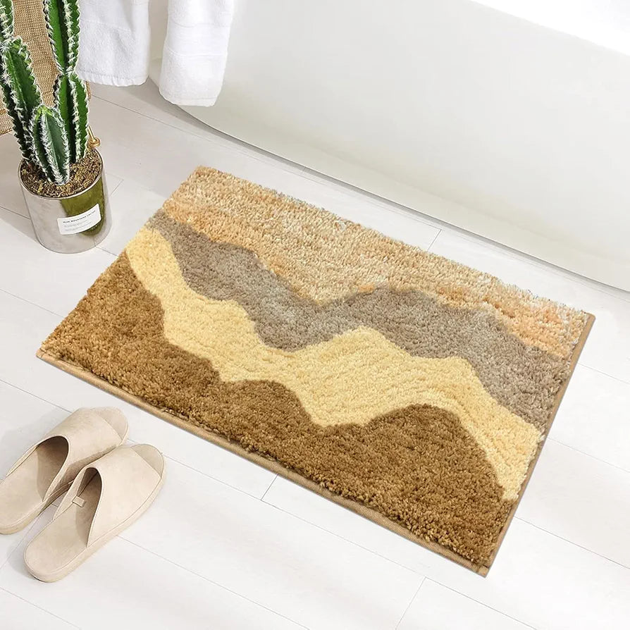 LUXE HOME INTERNATIONAL Ruffle Bath Mat Rabbit Fur 1000 GSM Bathroom Door Rectangular Foot Mats Anti Skid Water Absorbent Easy Machine Washable Rug for Entrance|Kitchen Floor|40X60 Cm|White|Pack of 1