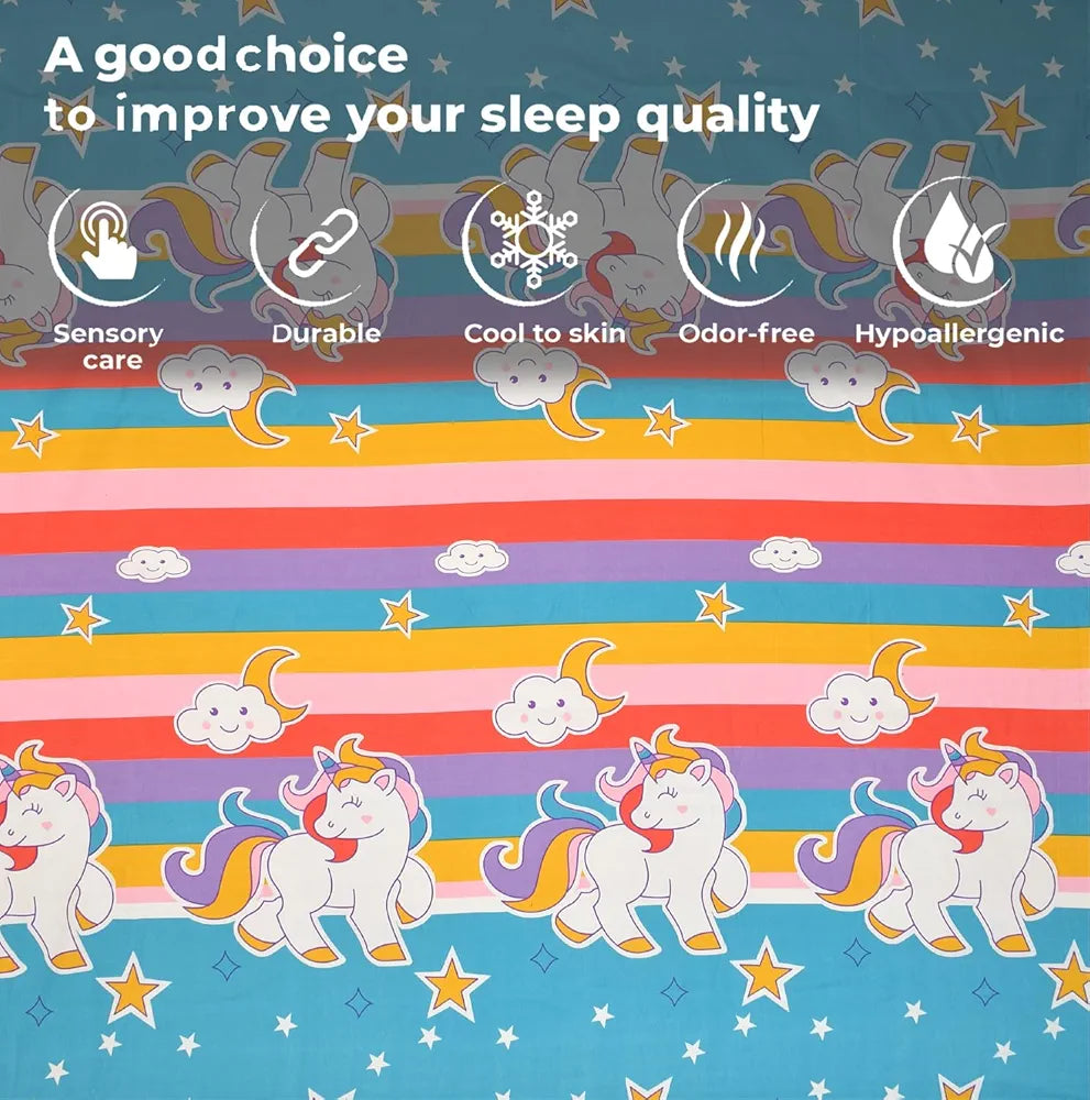 FRESH FROM LOOM Cartoon 300 TC Wrinkle Free Glace Cotton Elastic Fitted Bedsheet for Kids with Two Pillow Cover ), queen, Multicolor