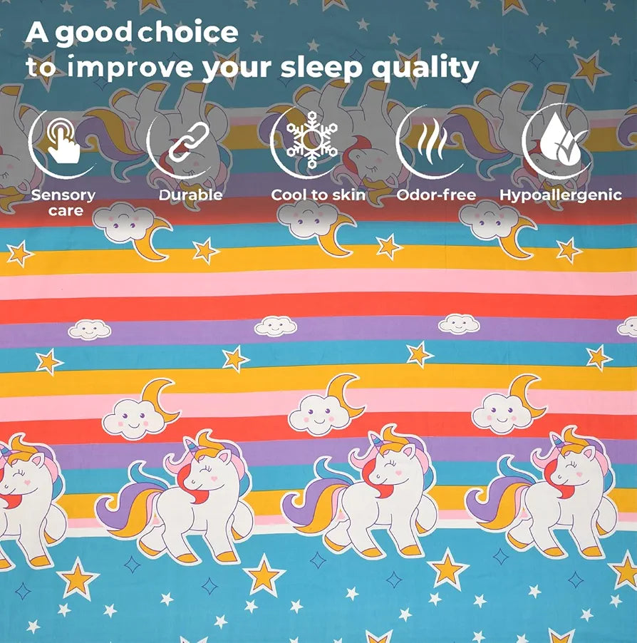FRESH FROM LOOM Glace Cotton Wrinkle Free Soft Hypoallergenic Bed Sheet | Cartoon Printed Double Bedsheets King Size for Kids with 2 Pillow Cover 