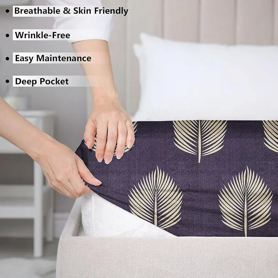 HOMEKART Premium Microfiber Elastic Fitted Bedsheets with 2 King Size Pillow Covers | Double Bed with All Around Elastic 180 TC Supersoft 