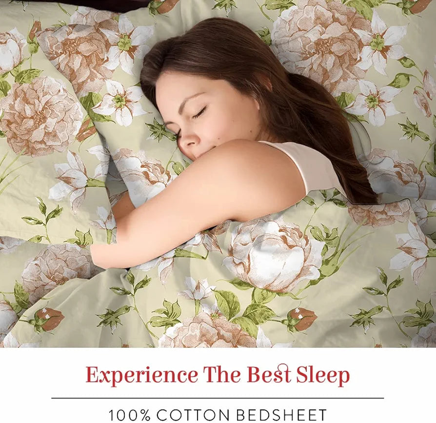 Layers Classic 100% Cotton Bedsheet Set for All Seasons - Lightweight, Moisture Absorbent, Machine Washable & Easy to Care - Gift for Housewarming & More - 104 TC - Queen Size 