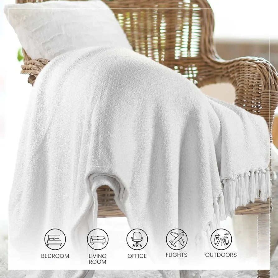SASHAA WORLD Cotton Chevron Throw Blanket Handwoven with Fringes, XL Sofa Throw Blanket/Bedcover 