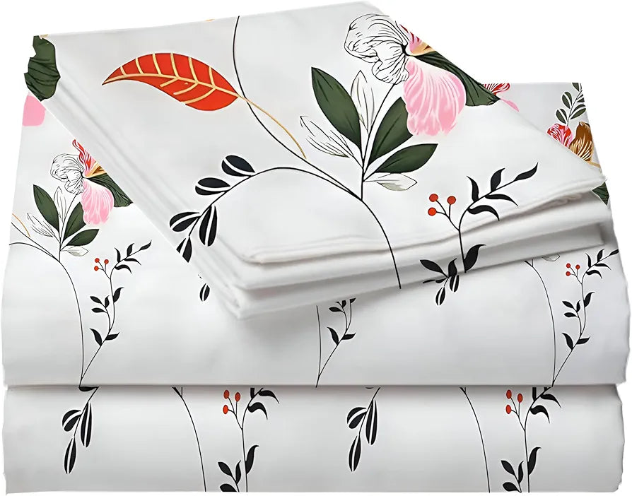 Polycotton 220 TC Floral Printed King Size Double Bedsheet with 2 Pillow Covers, 
