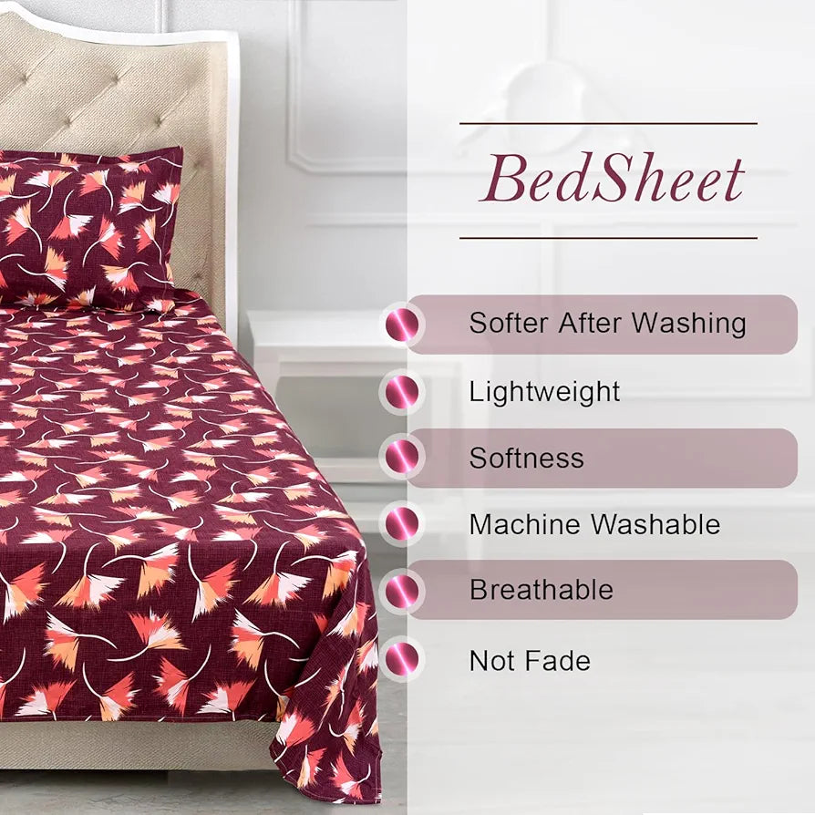 Status Contract Spring Summer Collection-2024 Cotton Rich Double Bedsheet with 2 Pillow Covers for Bed Room, Home, Hotel-120 GSM , 120 Tc