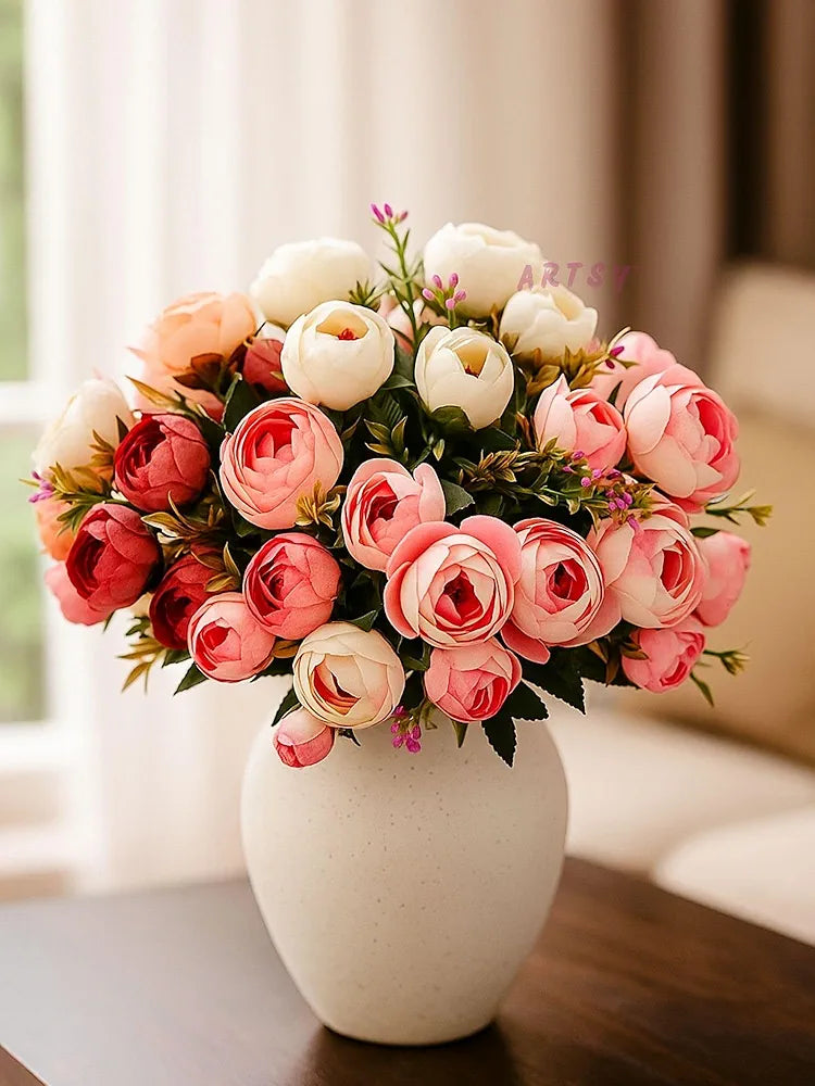 ARTSY® Artificial Flowers for Home Decoration Dry Peony Rose Flower Bunch for Room Decor, Office, for vase, Pot Filler, Gifting, Craft, Without Vase, Combo, Pack of 4 Piece, 6 Branches Each, Assorted