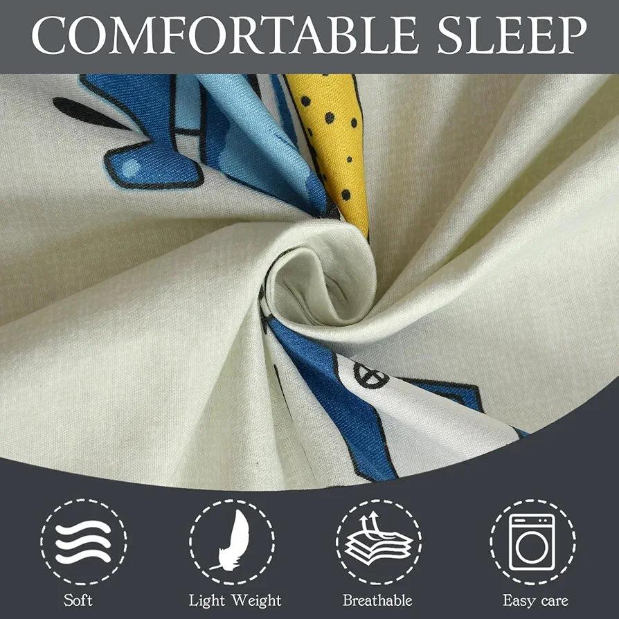 FRESH FROM LOOM Glace Cotton Wrinkle Free Soft Hypoallergenic Bed Sheet | Cartoon Printed | Single Bedsheet With One Pillow Cover Kids Bedsheet For Boys & Girls Room , 144 TC