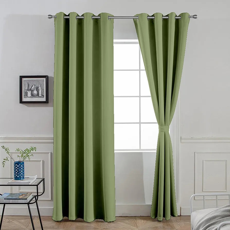 Divine Casa Super Satin Blackout Door Curtains Pack of 2 | Solid Panels for Complete Light Block | Size 7 Feet | Silky Touch & Thermal Insulation | Pastel Green