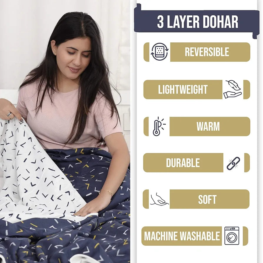 Divine Casa 120 GSM Microfiber Single Kids Dohar  | Soft & Lightweight Throw Blanket | Cozy & Breathable | All-Season Comfort | 140 x 100 CM | Arrow Print Pattern | Navy Blue