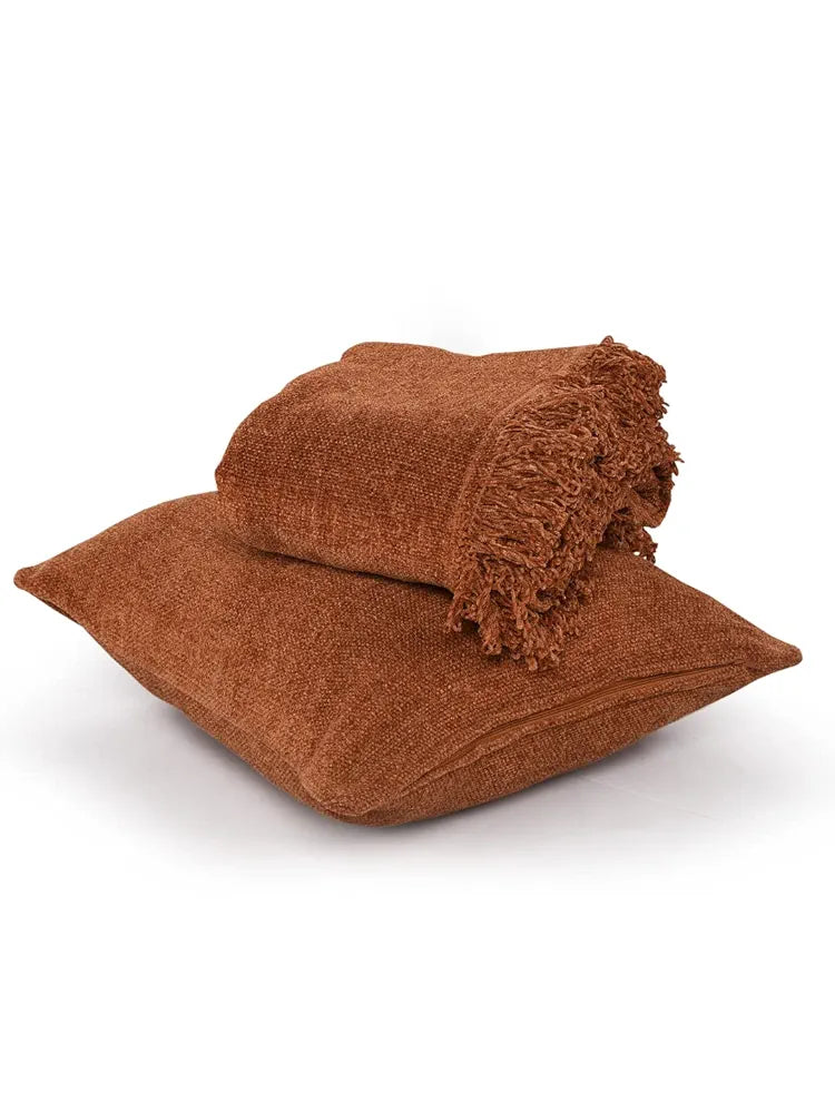 SASHAA WORLD Rust Chenille Cushion Cover | Decorative Pillow Case | Soft & Durable, Elegant Plain Weave Design | Ideal for Living Room, Bedroom & Home Décor | 45X45 Cm