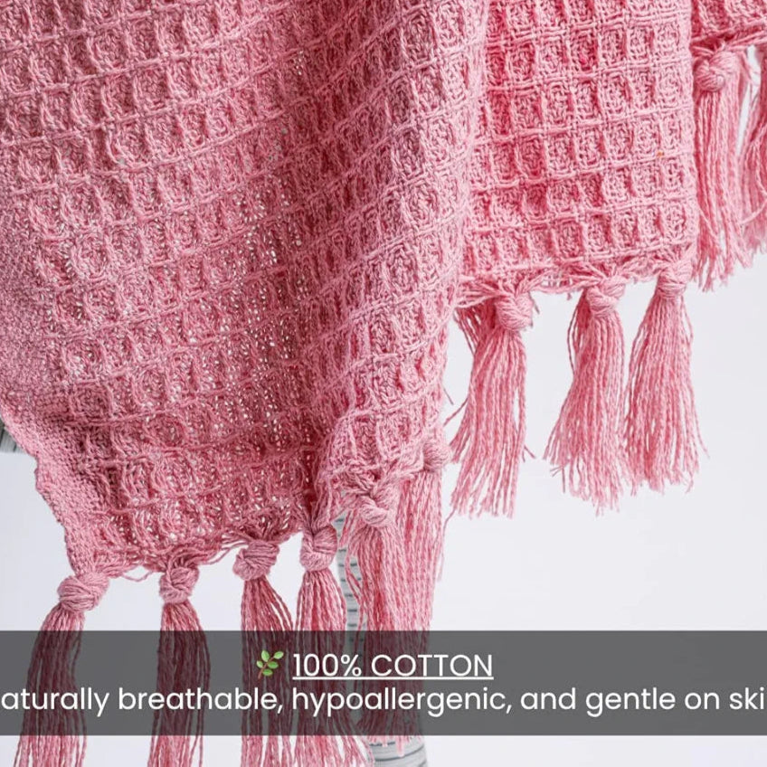 HOMADORN Waffle Weave Cotton Throw Blanket – Lightweight, Breathable & Cozy for Sofa or Bed  Pink