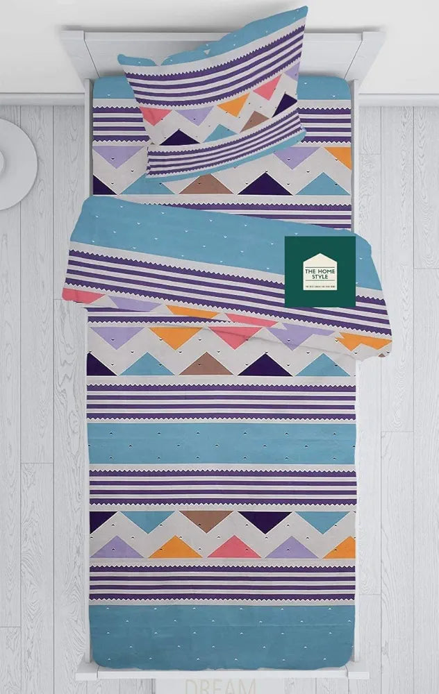 THE HOME STYLE Cotton Feel Glace Cotton Elastic Fitted All Around Printed Full Length Single Bed Bedsheet With 1 Pillow Cover 300 TC 