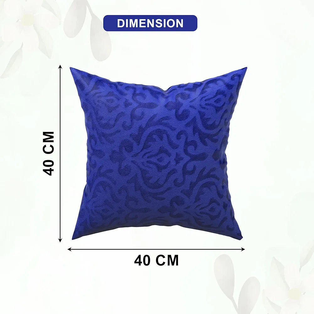 Kuber Industries Set of 5  Washable & Removable Velvet Sofa Pillow Covers with Zip | Soft Sofa Cushion Covers for Home & Bedroom Interiors | Floral Design - Royal Blue