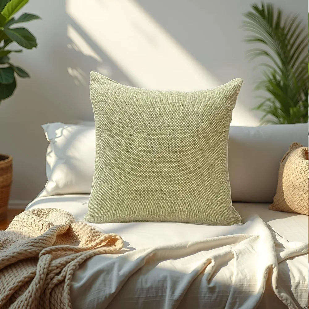 SAJAVAT HOME Cotton Cushion Cover 16X16 Inches  – Soft Decorative Cushion Cover for Sofa, Bed, or Chair – Beige & Olive, Pack of 1