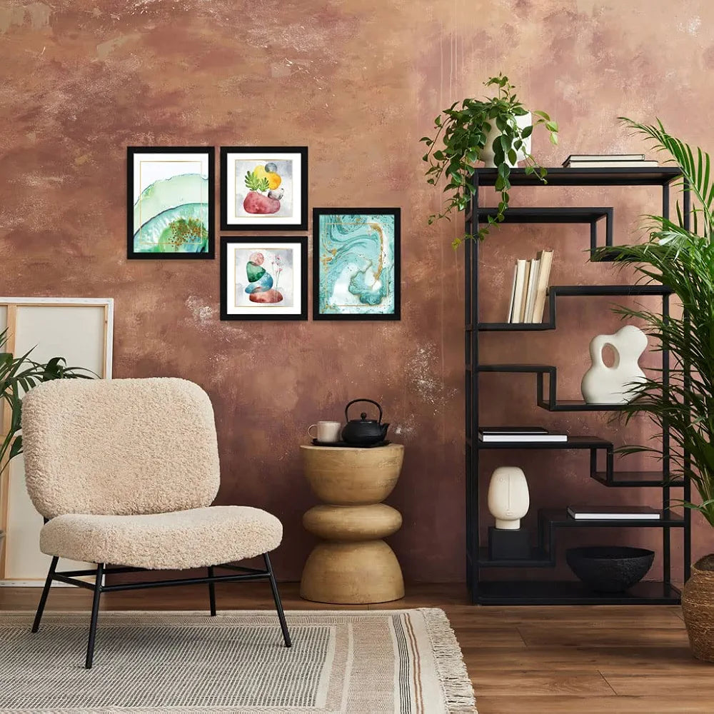 ArtX Paper Abstract Fairytale Big Wall Art Frame Painting, Multicolor, Contemporary, 2 sets of 10 X 10 inches & 2 sets of 13 x 10 inches, 23 X 20 inches Combined, Set of 4