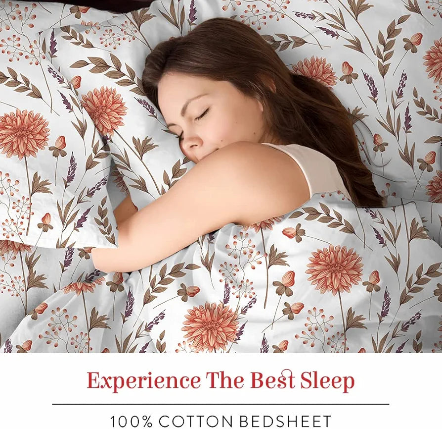 Layers Marigold 100% Cotton Bedsheet Set for All Seasons - Lightweight, Moisture Absorbent, Machine Washable & Easy to Care - Gift for Housewarming & More - 144 TC - King Size 