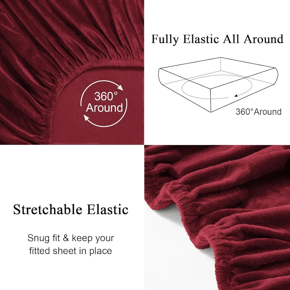 Cloth Fusion 200 TC Warm Winter Elastic Fitted Bedsheet for Double Bed King Size with 2 Pillow Covers, Cozy Woolen Bedsheets for Double Bed 