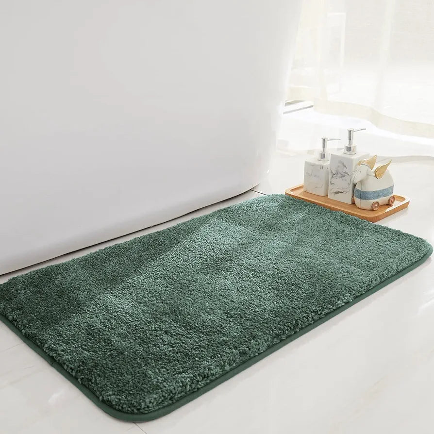 LUXE HOME INTERNATIONAL Microfibre Rectangular Bath mat Super Soft Anti Skid Newman Mats For Bathroom ,Green