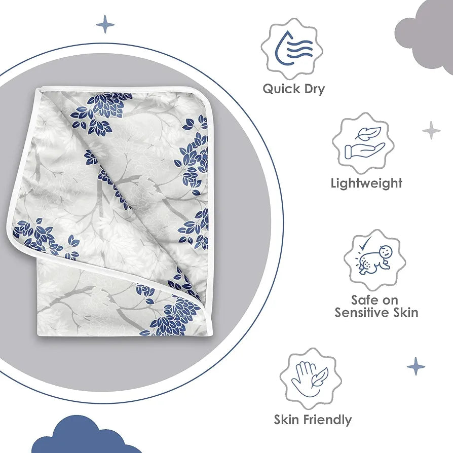 Divine Casa Floret 100% Cotton Single Kids Dohar | 120 GSM | Soft & Lightweight Throw Blanket | Cozy & Breathable Bedding | All-Season Comfort | 140 x 100 CM, Grey Blue