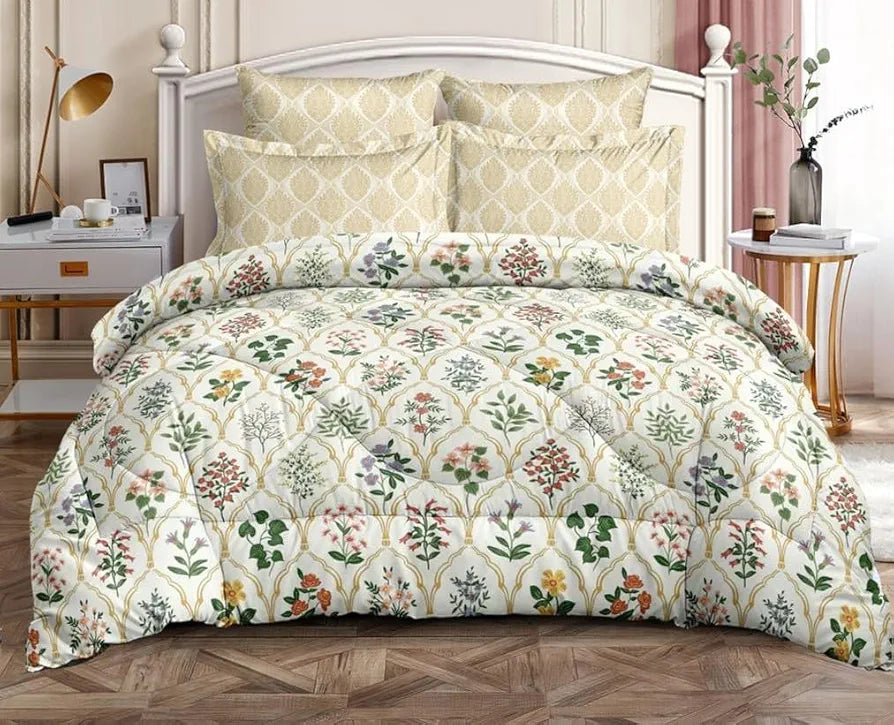THE HOME STYLE Supersoft Cotton Feel Glace Cotton King Size Printed Flat Double Bedsheet wih 2 Pillow Cover II 400 TC, 90