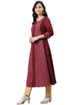 Janasya Women's Wine Poly Crepe Kurta