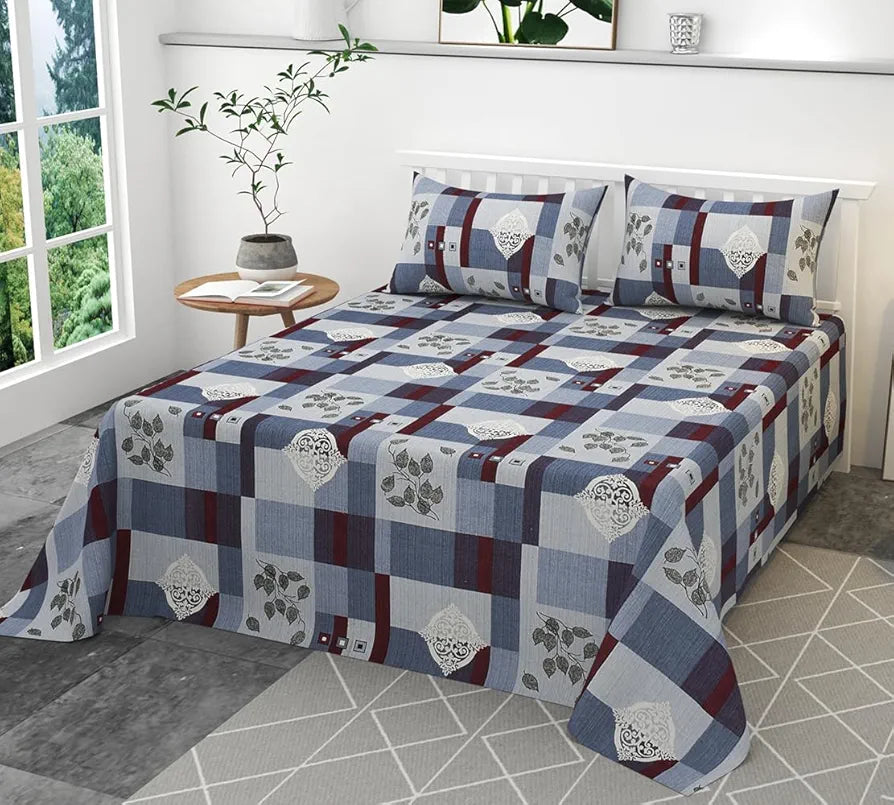 HOMEKART Ultra Super Soft 100% Pure Cotton Double Bedsheet with Two Pillow Covers for Your Bedroom | Floral & Block Printed Premium Bedsheet , 300 TC
