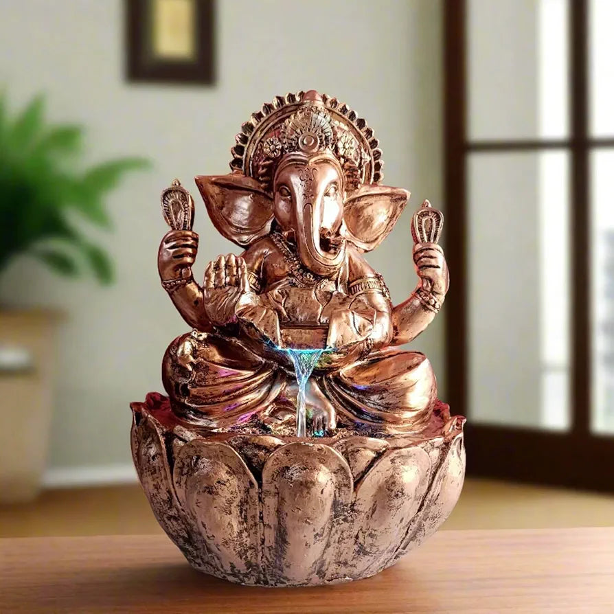 ALILA Lord Ganesha Copper Ganesh Ji Water Fall Fountain for Home Living Room Temple Decor Decoration, 21 inches / 53cm