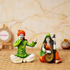 Ecraftindia Colorful Combo of Rajasthani Craftsmen Singing and Lady Playing Musical Instrument Sitar Statue