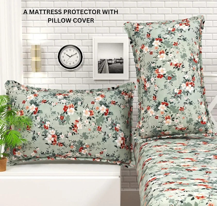 Waterproof Fitted Bedsheet for King Size 78x72+10 inch | Leakproof, Noiseless, Skin-Friendly | Elastic Bed Sheet with 2 Pillow Covers | Dustproof & Breathable -Grey & White