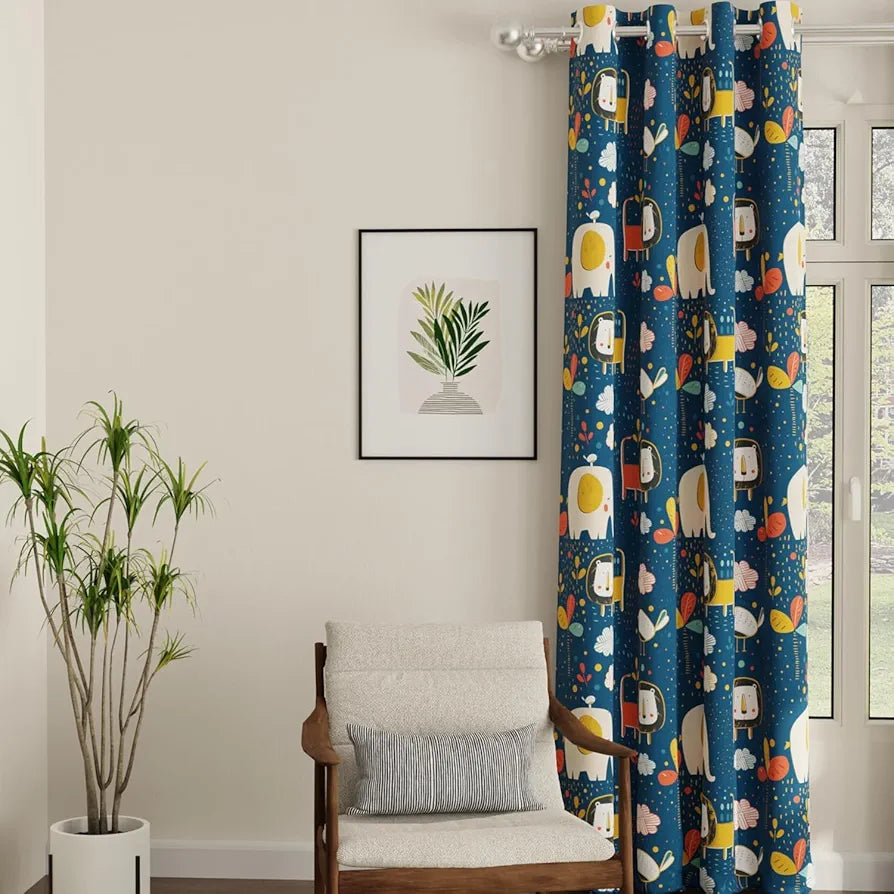 Urban Space Digital Printed Blackout Opaque Curtains For Door Bedroom, 80-85% Room Darkening Blackout Kids Curtains, 1 Piece Curtain With Eyelets And Tieback 