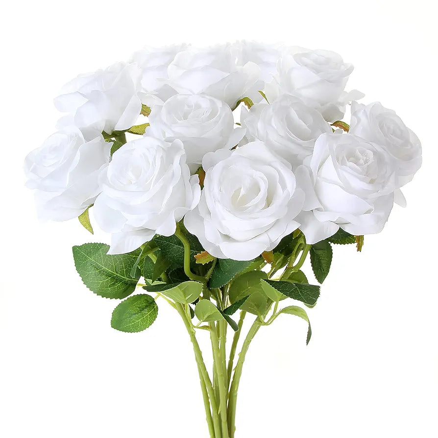 EZFLOWERY 12 Pcs Artificial Roses Flowers Silk