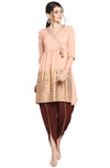 Janasya Women's Peach Poly Crepe Geometric Print Kurta with Dhoti Pant