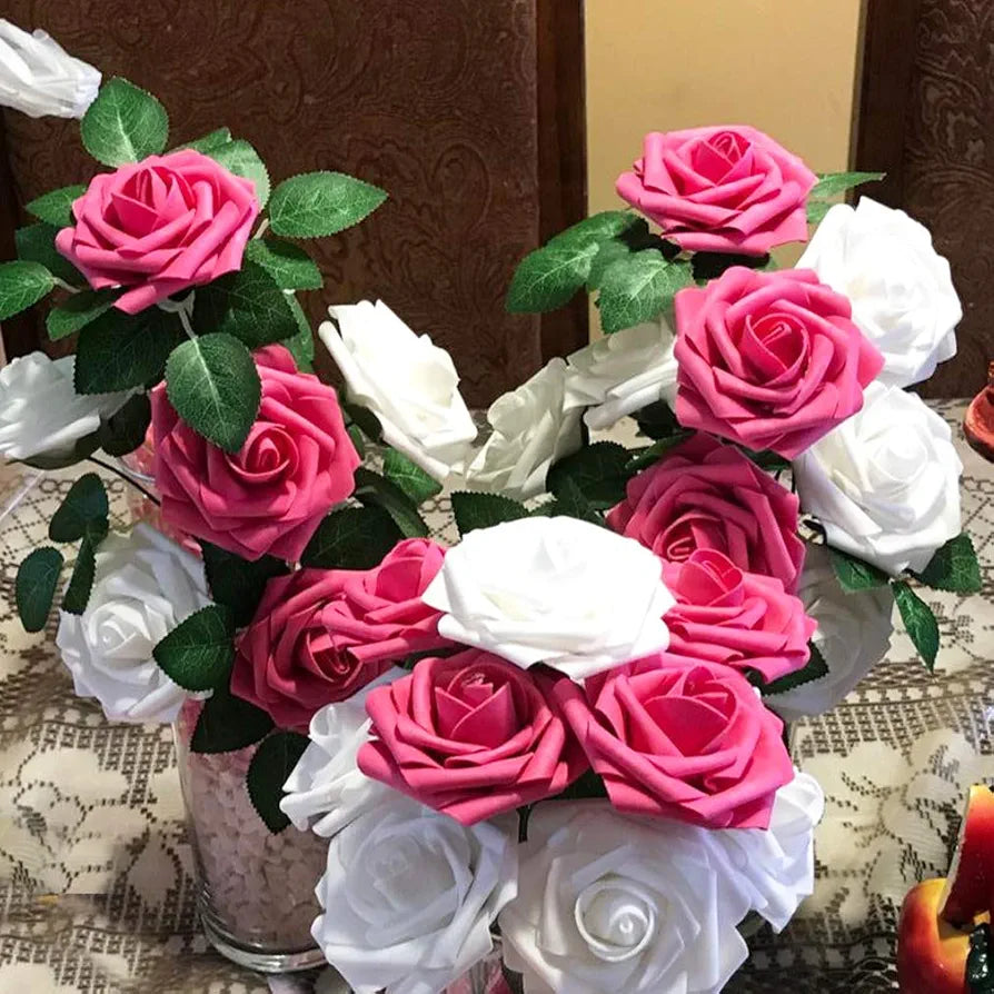 Higfra Artificial Roses Flowers Real Looking Fake Roses Artificial Foam Roses Decoration DIY Bouquets Centerpieces, Arrangements Party Baby Shower Home Decorations - Pink