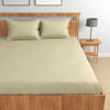 Homefab India 160 TC Stripe Glace Cotton Double BedSheet with 2 Pillow Covers Ecru