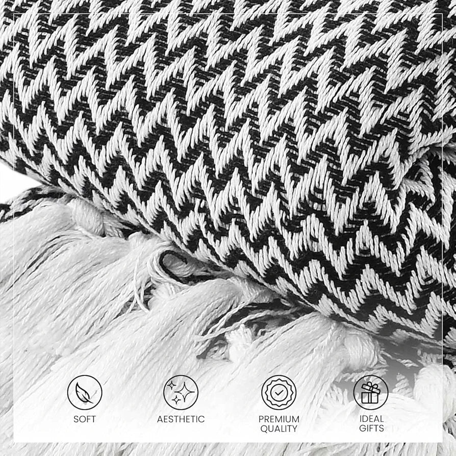SASHAA WORLD Chevron Throw Blanket Handwoven with Fringes | Throw for Living Room, Bed, XL Sofa & Chair | Black Throw Blanket | 170x250 cm Pack of 1