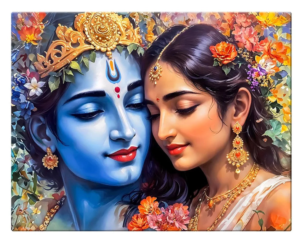 ArtX Canvas Radha Krishna Wall Painting, Big Size Wall Art Painting For Living Room, Bedroom, Multicolor, Abstract, 58.0 X 45.0 cm, Set of 1