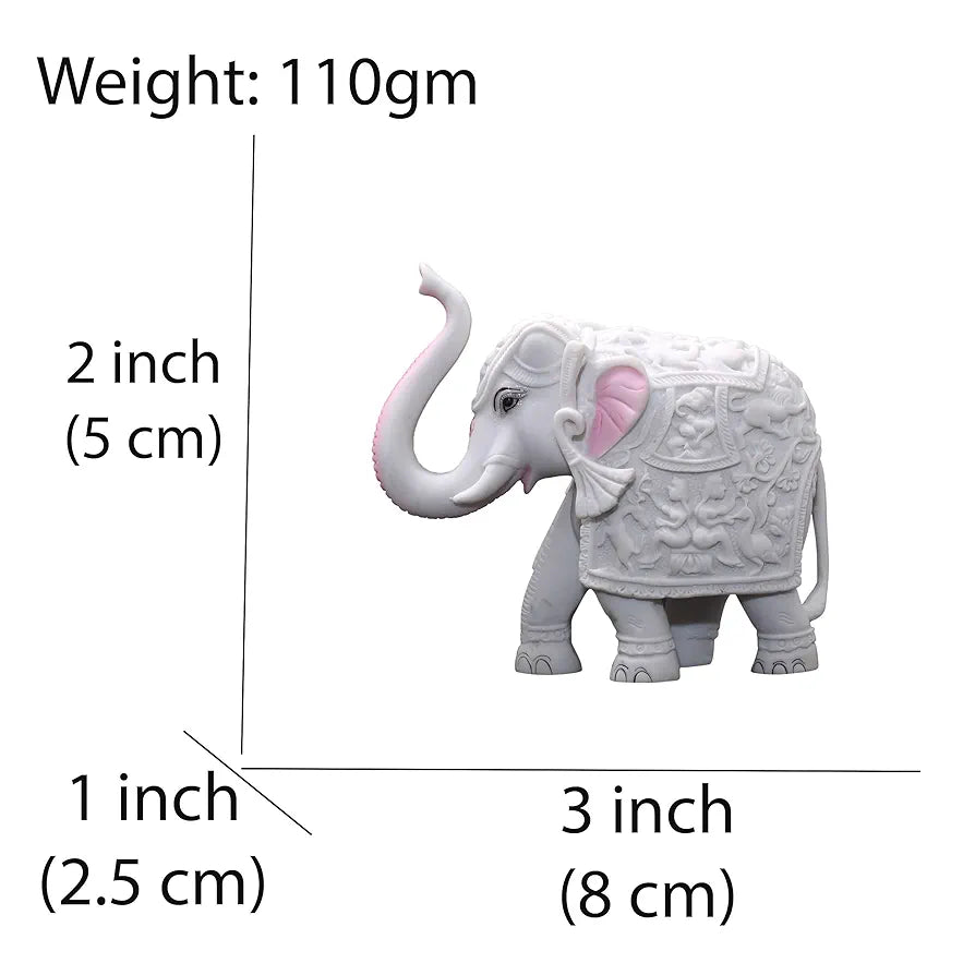 KRAFTSKALA Pack of 2 White Elephant Showpieces Home Decor for Living Room, Table, Shelf, 2 x 3 inch Elephant Marble Resin Statue for Vastu, Feng Shui, Office Decor, Gifting
