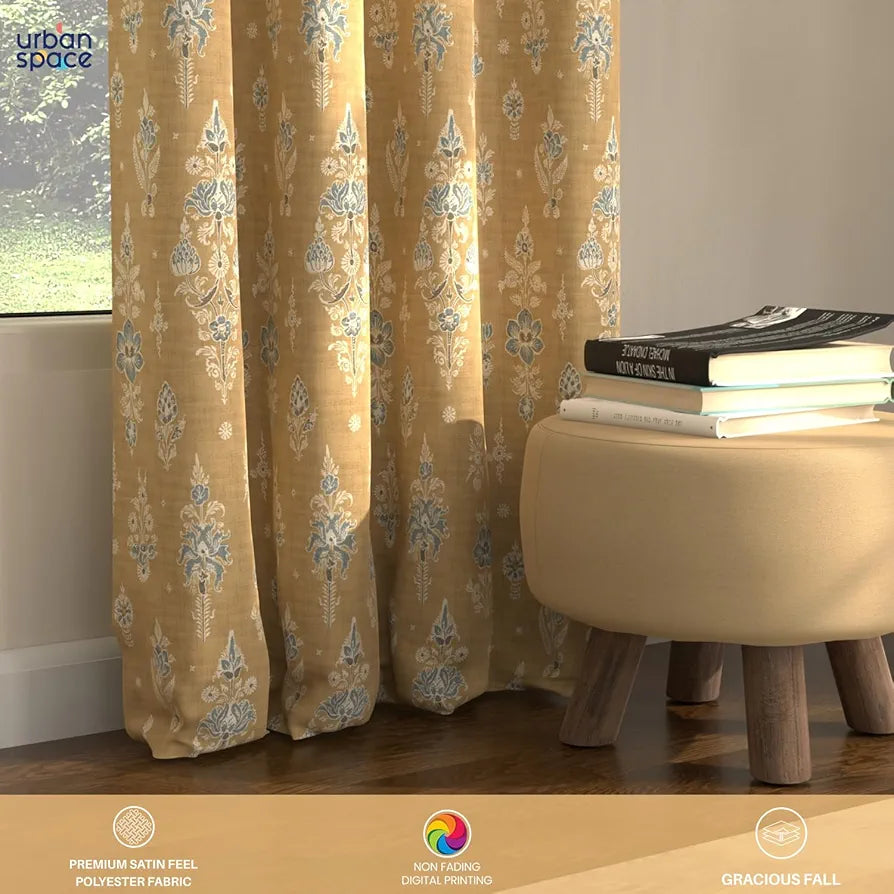 Urban Space Blackout Curtains 7 Feet Set of 2 for Door, 80-85% Light Blocking Curtains for Living Room, Digital Printed Curtains with Eyelets, Tieback Included 