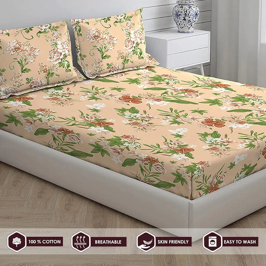 Layers Tivoli 100% Cotton Bedsheet Set for All Seasons - Lightweight, Moisture Absorbent, Machine Washable & Easy to Care - Gift for Housewarming & More - 104 TC - Queen Size 