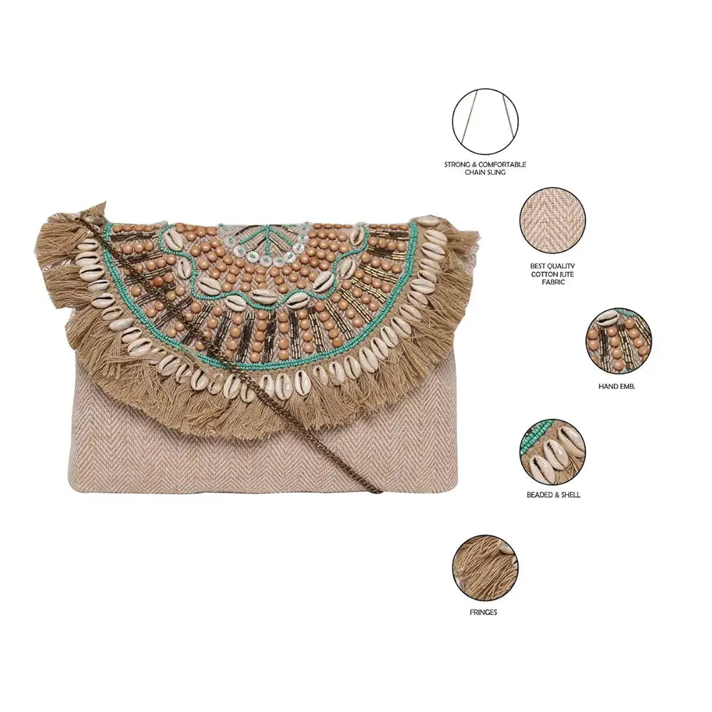 ASTRID Handmade Macrame Flap Over Sling Bag For Girls And Women