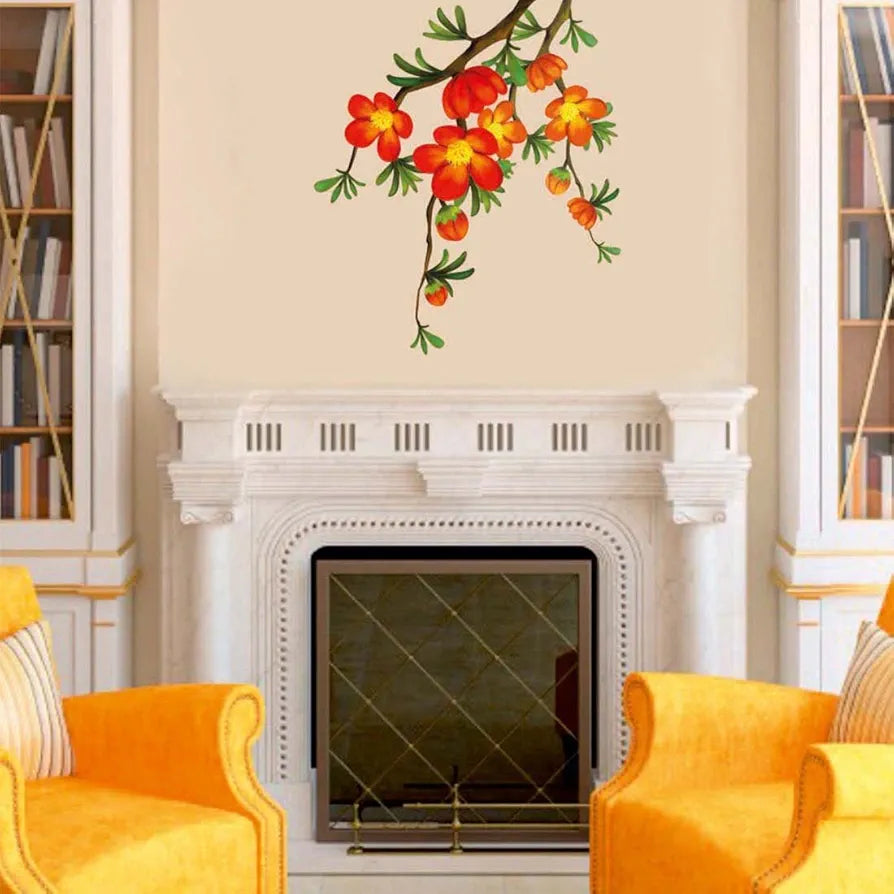 'Floral Branch with Realistic Flowers' PVC Vinyl Wall Sticker 