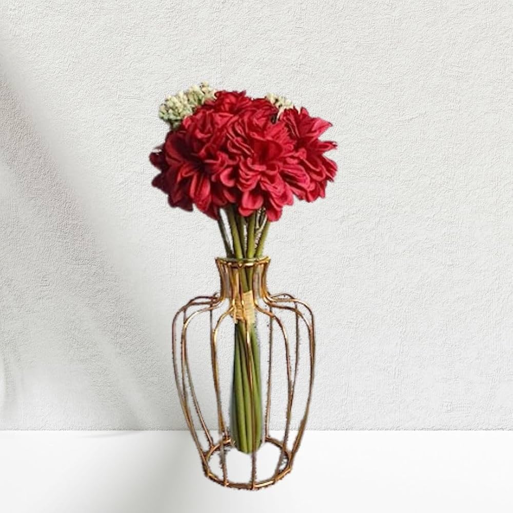 SATYAM KRAFT 1 Pcs Artificial Dahlia Flower Bunch – 7-Stem Faux Bouquet for Home, Office, Wedding & Party Decoration – Realistic Fabric Flower Arrangement  