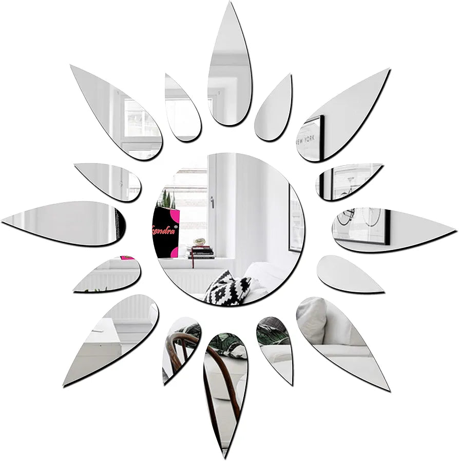 Bikri Kendra - Sun Silver  Mirror Stickers for Wall, Acrylic Mirror Wall Decor Sticker, Acrylic Stickers, Self Adhesive Sticker Wall Stickers for Hall Room, Bedroom.