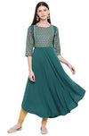 Janasya Women's Teal Green Poly Crepe Kurta - M